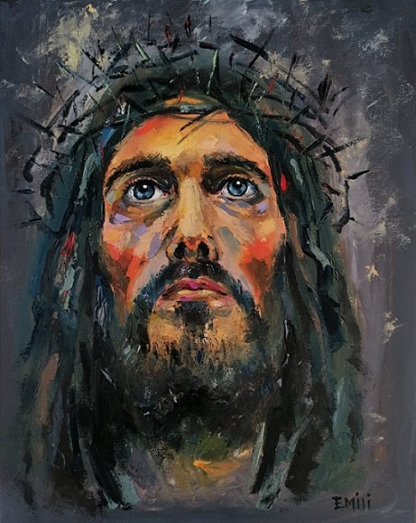 jesus gemälde kunst werk der woche jesus blaue augen kunstwerk der woche emiliya Koleva bulgarien kunst aus bulgarien gemälde öl kunst jesus