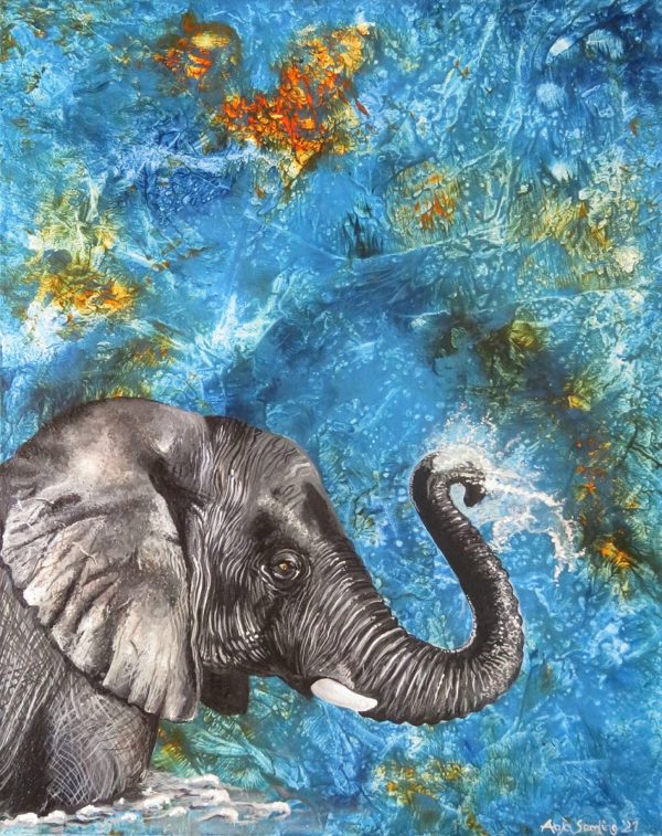 Kunstwerke von Anja Semling auf ARTTRADO - Junge Kunst für einen guten Zweck. Im Rausch des Wassers - Ein Teil fließt in den Elefantenschutz.