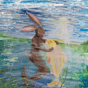 junge kunst online arttrado kunst kaufen Spielende See-Häsin mit Regenbogenfisch von Petra Wenski-Hänisch