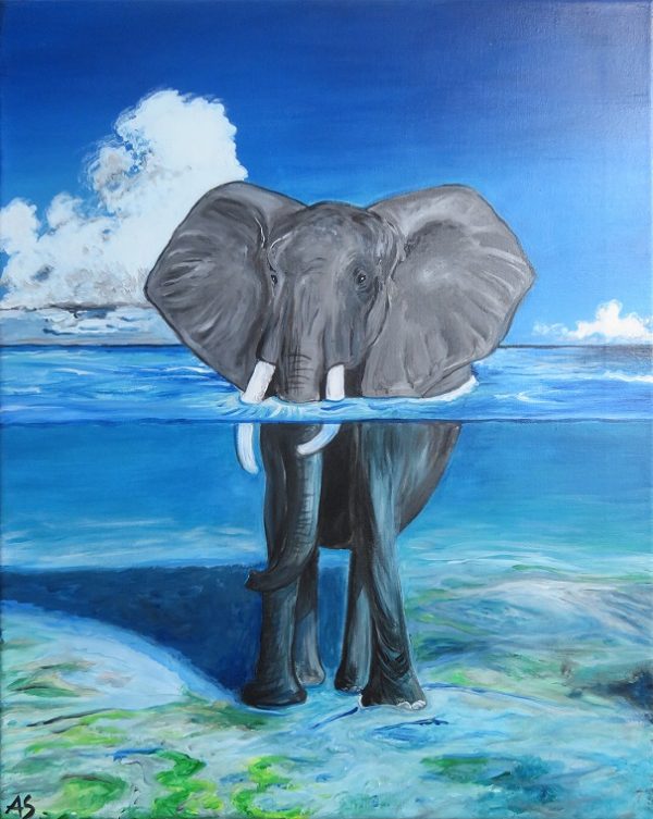 Elefanten Gemälde von Anja Semling auf ARTTRADO - Junge Kunst für einen guten Zweck. SOS Elefanten - Ein Teil fließt in den Elefantenschutz. arttrado galerie kunst kaufen für einen guten zweck tierschutz kunst semling