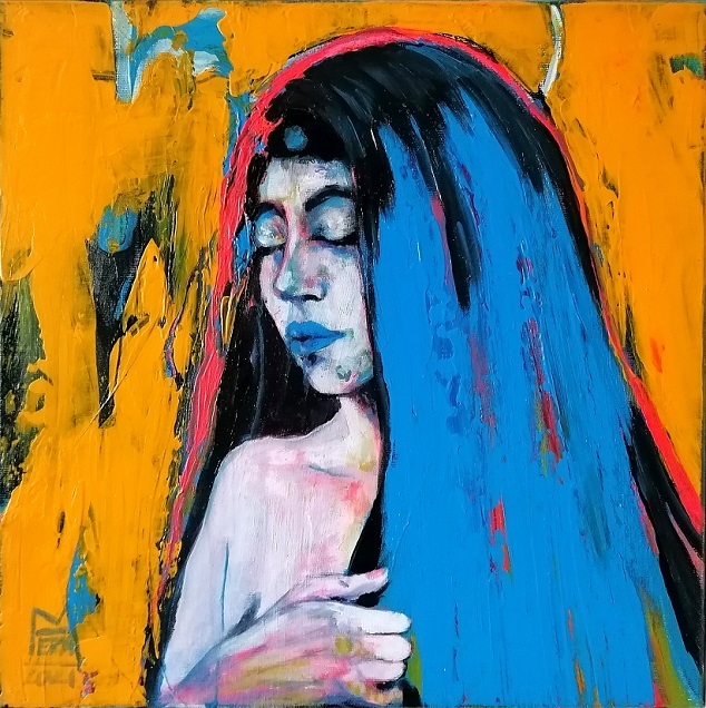junge kunst online entdecken auf arttrado galerie kunst kaufen kunst entdecken Werk der Woche #59 - Die blaue Madonna von Ewa Mazur-Koj aus dem FemArt Dortmund Netzwerk - Eine Tamara De Lempicka Hommage
