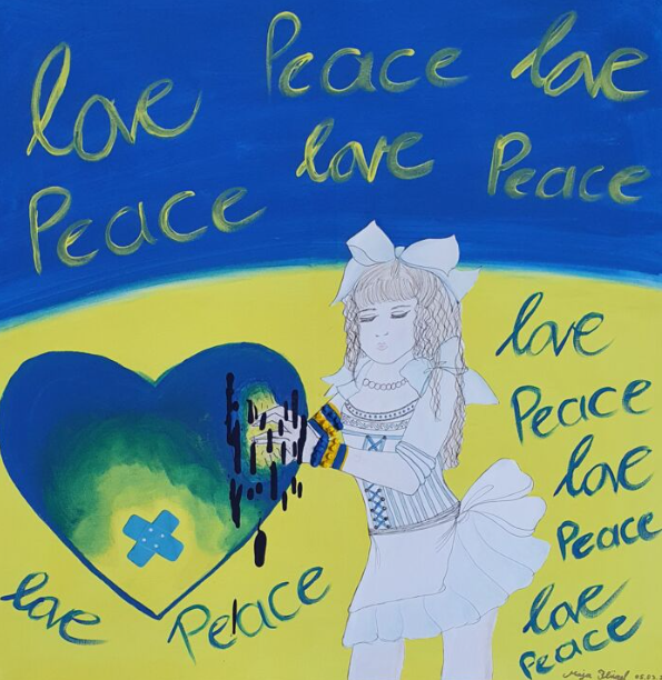 GIVE ME PEACE AND GIVE ME LOVE (2022) Acryl auf Leinwand, 80x80 cm