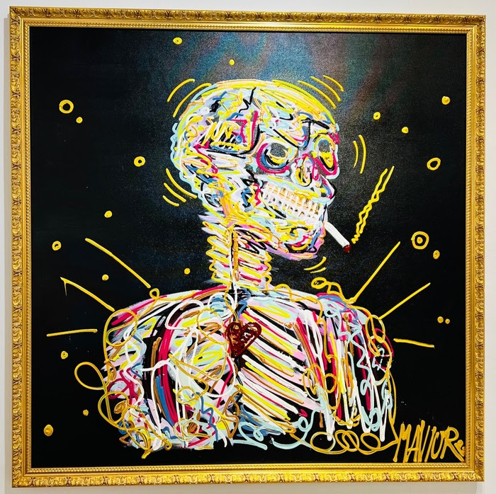 Max Mavior | The Smoker | 2022 Material: Leinwand. Masse 120 x 120 cm. Technik: Acryl auf Leinwand, Rakeltechnik Auflage: Unikat. Sonstiges: handsigniert. FRANK FLUEGEL GALERIE Kitzbühel: Vernissage von Max Mavior - HARD TIMES CREATE STRONG MINDS - Kunst entdecken auf ARTTRADO arttrado Mr. Brainwash Museum in Los Angeles - Balloon Girl, Einstein, Banksy Thrower - Kunst in Nürnberg - FRANK FLUEGEL GALERIE : Mr. Brainwash Balloon Girl 2022
