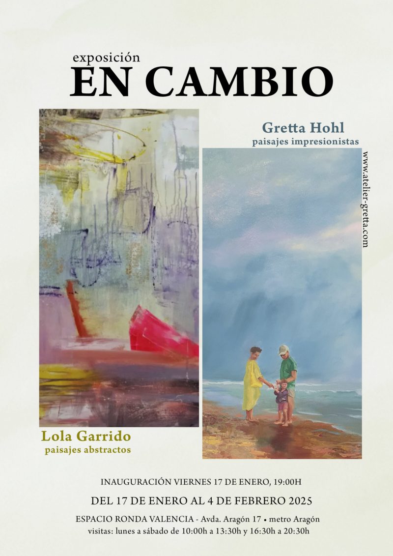 Kunst in Spanien: En Cambio - Gretta Hohl und Lola Garrido in der Galerie-Espacio Ronda Valencia. Kunstveranstaltung entdecken auf ARTTRADO - Plattform für Kunst und Kultur. Kunst kaufen online - Kunstmagazin - neues aus der Kunstwelt. Kunst kaufen kunst aus deutschland entdecken. Deutsche Künstlerin in Spanien.