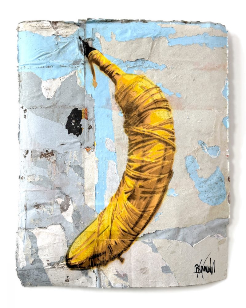 Streetart-Künstler Thomas Baumgärtel - der Bananensprayer- auf der Kunstmesse art KARLSRUHE 2025: Galerie Geißler Bentler aus Bonn. Kunst entdecken auf ARTTRADO Plattform für Kunst und Kultur. Kunstmagazin. Kunst kaufen online. Neues aus der Kunstwelt. Banane Bild.