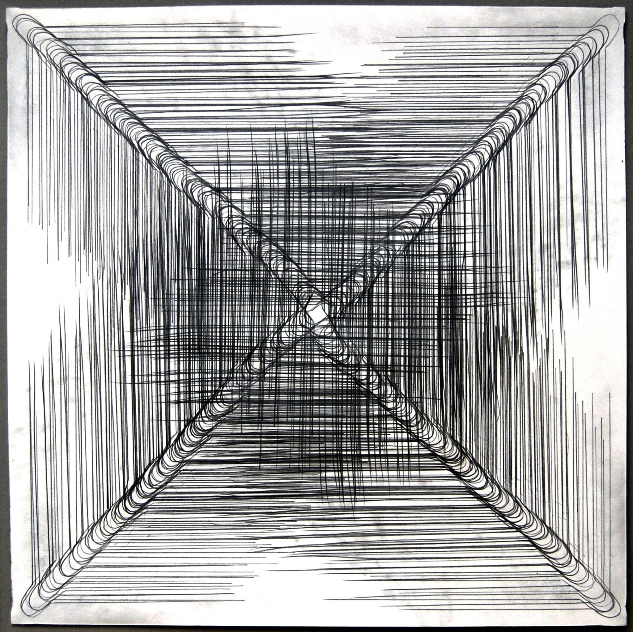 Serielle LinienzeichnungNachzeichnung der Papierecken mit überstehendem Zeigefinger Graphit, 60 x 60 cm, 1987 - Gerd Jansen im Interview mit ARTTRADO Plattform für Kunst und Kultur.